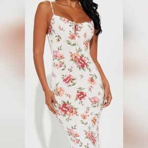 Fashion Nova White Floral Midi Dress